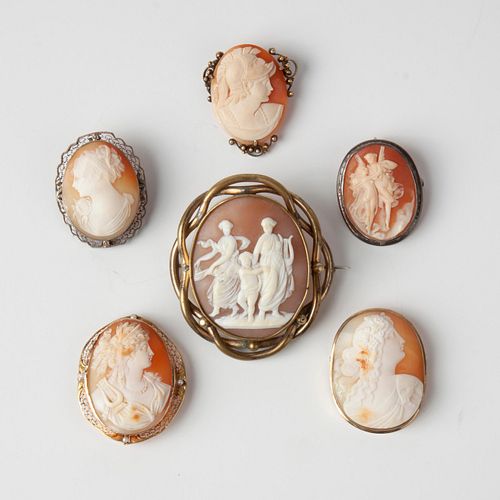 GROUP OF 6 ANTIQUE SHELL CAMEO 3aa35f