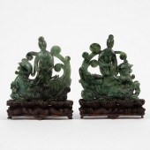 PAIR OF CHINESE CARVED SAUSSURITE IMMORTALS,
