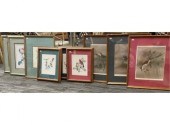 Nine framed reproduction prints, including