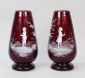 PAIR OF MARY GREGORY ENAMELED GLASS