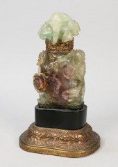 CHINESE CARVED GREEN QUARTZ FUNERARY