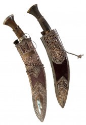 A GURKHA KUKRI KNIFE with an iron-mounted