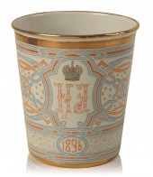 A RUSSIAN ENAMELLED BEAKER THE CUP