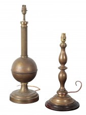 A GROUP OF THREE BRASS TABLE LAMPS including
