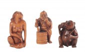 A GROUP OF THREE JAPANESE CARVED WOOD