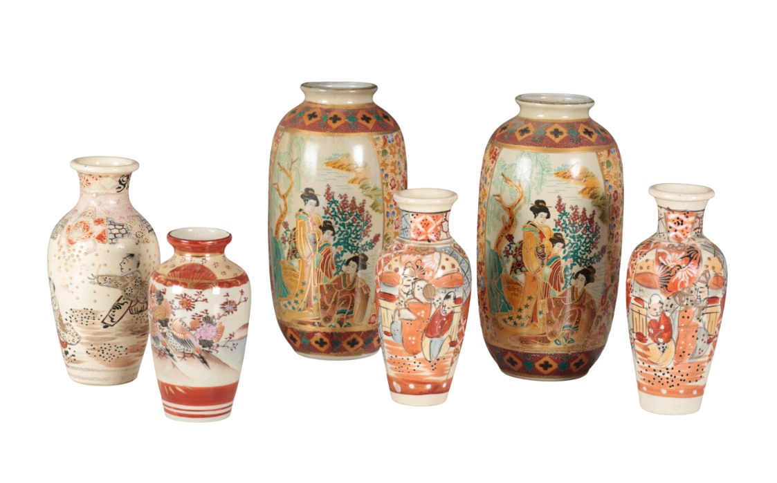 A GROUP OF SIX JAPANESE VASES of