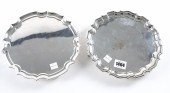 A SILVER WAITER AND TWO PLATED ITEMS