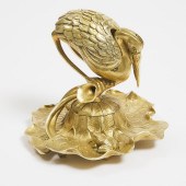 Gilt Bronze Heron and Frog Form Inkwell