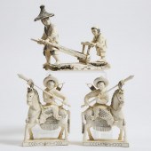 A Pair of Ivory Warriors on Horseback,
