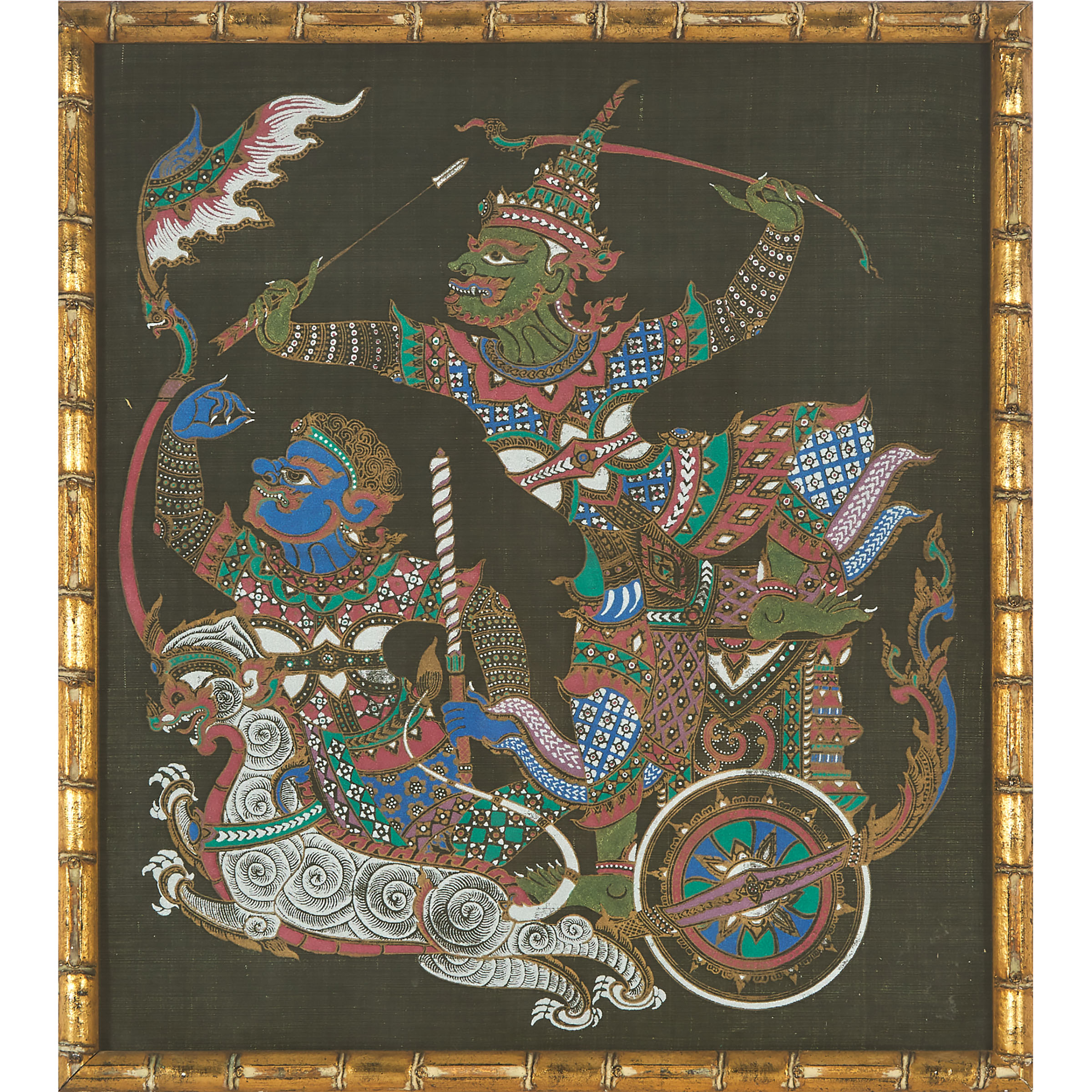 A Framed Silk Painting of Rama