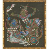 A Framed Silk Painting of Rama and Hanuman