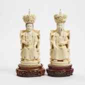 A Large Ivory Carved Emperor and Empress