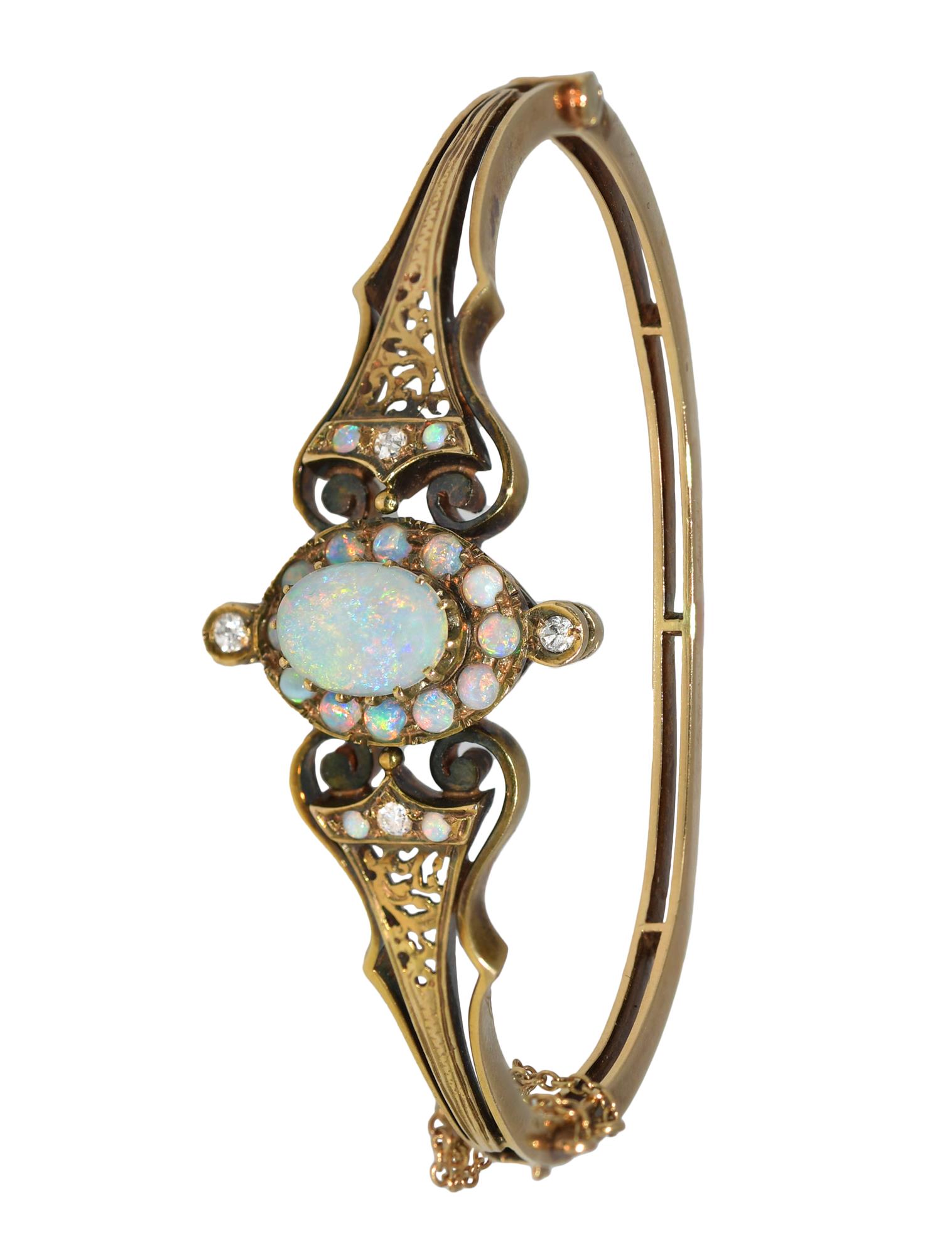 ANTIQUE 14K GOLD OPAL AND DIAMOND