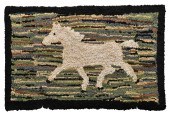 19TH C. PICTORIAL HOOKED RUG, HORSE.