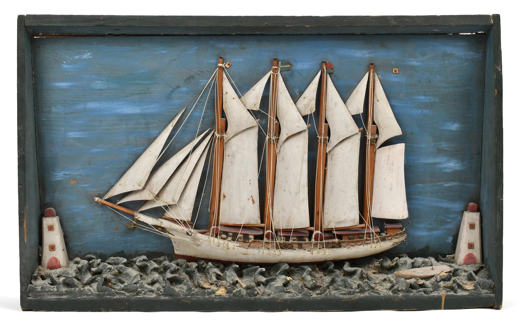 19TH C. SHIPS DIORAMA. A four mast