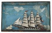19TH C. SHIPS DIORAMA. Three masted