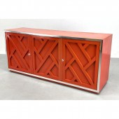 THOMASVILLE Red Lacquered Credenza Cabinet.