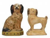 TWO EARLY CHALK WARE DOGS Polychrome 3acc8d