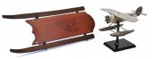 ANTIQUE CHILDS SLED AND WOODEN MODEL