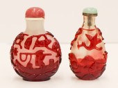 2pc Chinese Red Overlay Peking Glass