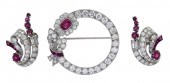 JE CALDWELL & CO. DIAMOND AND RUBY PIN
