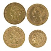 FOUR ANTIQUE AMERICAN GOLD COINS. Three