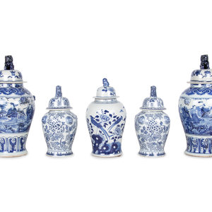 Five Blue and White Ceramic Covered 3b0ce5