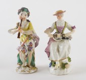 TWO MEISSEN FIGURES OF FEMALE MUSICIANS