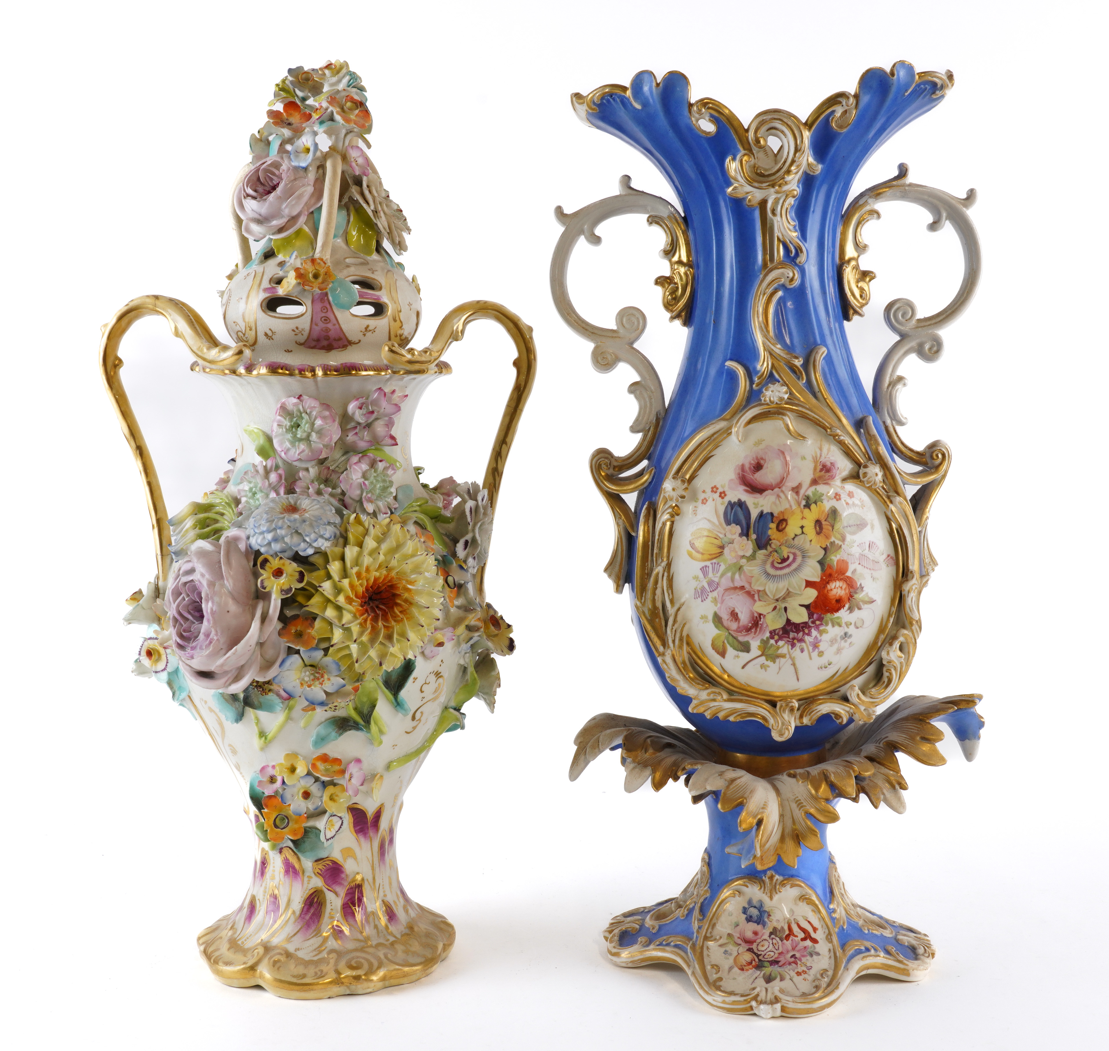 A TALL ENGLISH PORCELAIN TWO-HANDLED