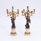PAIR OF GILDED AND PATINATED BRONZE