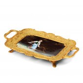 LIMOGE ENAMEL AND CAST BRASS TRAY, France,