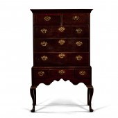 QUEEN ANNE OAK HIGH CHEST OF DRAWERS,
