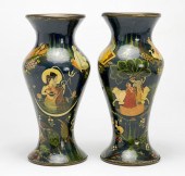 PAIR OF INDIAN LACQUERED BRASS VASESheight