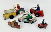 FIVE TIN TOY MOTORCYCLES 20TH CENTURY