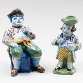TWO DELFT POLYCHROME SNUFF TAKER TOBY