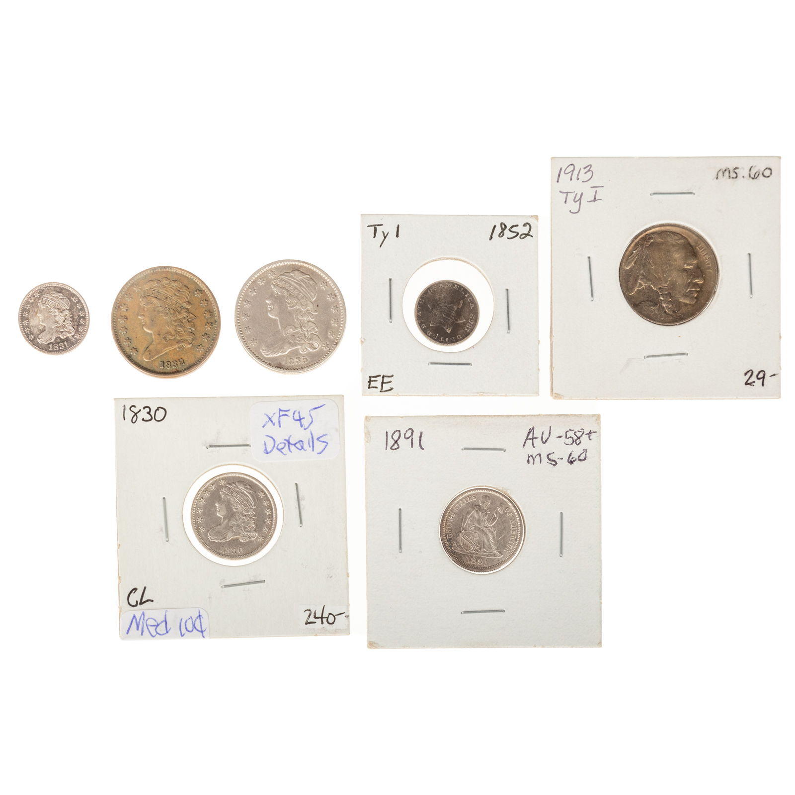 SIX NICE TYPE COINS WITH AU BUST 3b2829