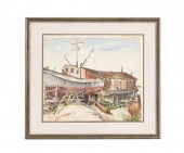 C.B. Parke watercolor of a dry docked
