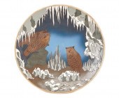 Mettlach charger winter scene of owls,