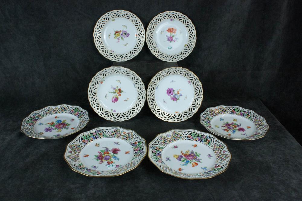 TWO SETS OF FOUR RETICULATED PORCELAIN 3b2da4