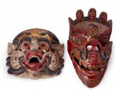 TWO EAST ASIAN POLYCHROME CARVED WOOD