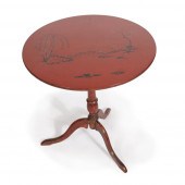 RED JAPANESE LACQUER TILT TOP TEA TABLE
