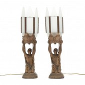 A PAIR OF ART DECO FIGURAL TABLE LAMPS