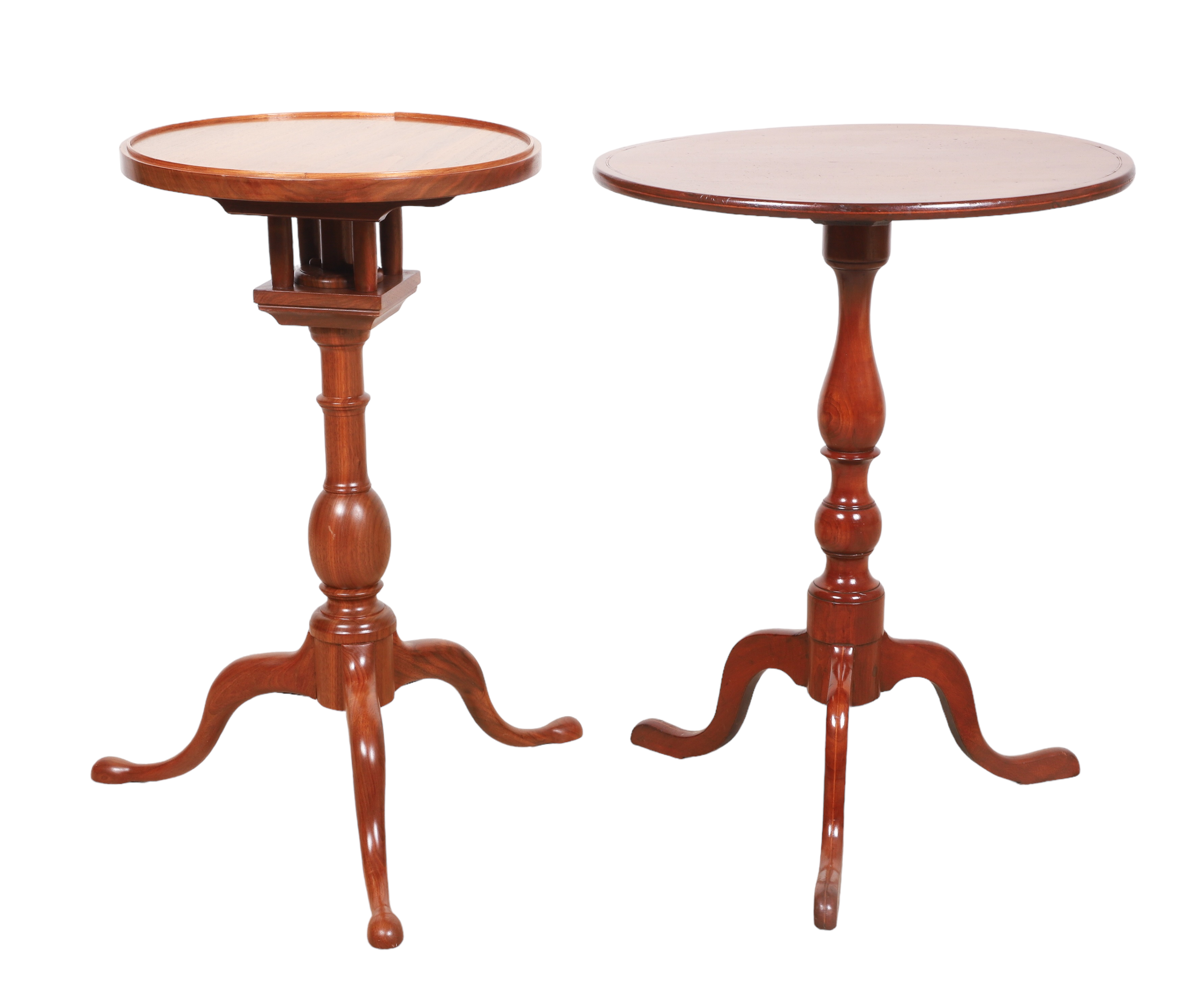 (2) cherry candle stands, ballast turned