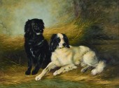 Reproduction painting of (2) dogs, oil