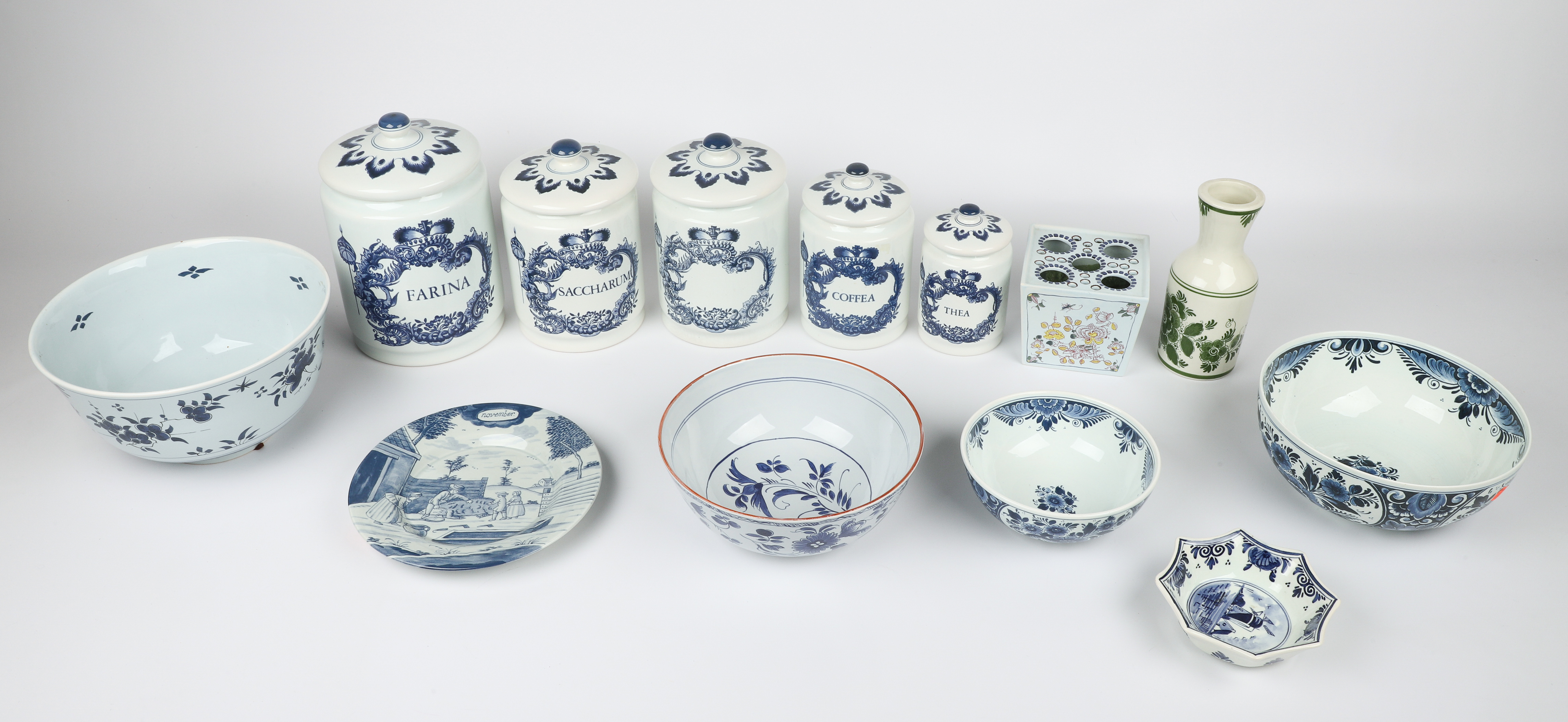 Delft Canister Set Bowls and Flower 3b116b