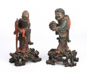 (2) Chinese carved wood figurines, man