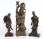 (3) Chinese carved wood figurines, c/o