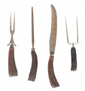 (4) Stag antler handled carving utensils,