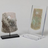 TWO CHINESE ARCHAISTIC HARDSTONE CEREMONIAL