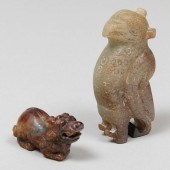 CHINESE JADE FIGURE OF AN OWL AND A